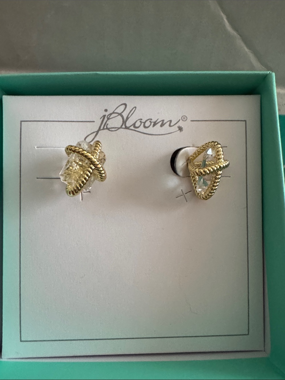 bloom Gold Rope Knot Earrings with Clear Crystals
